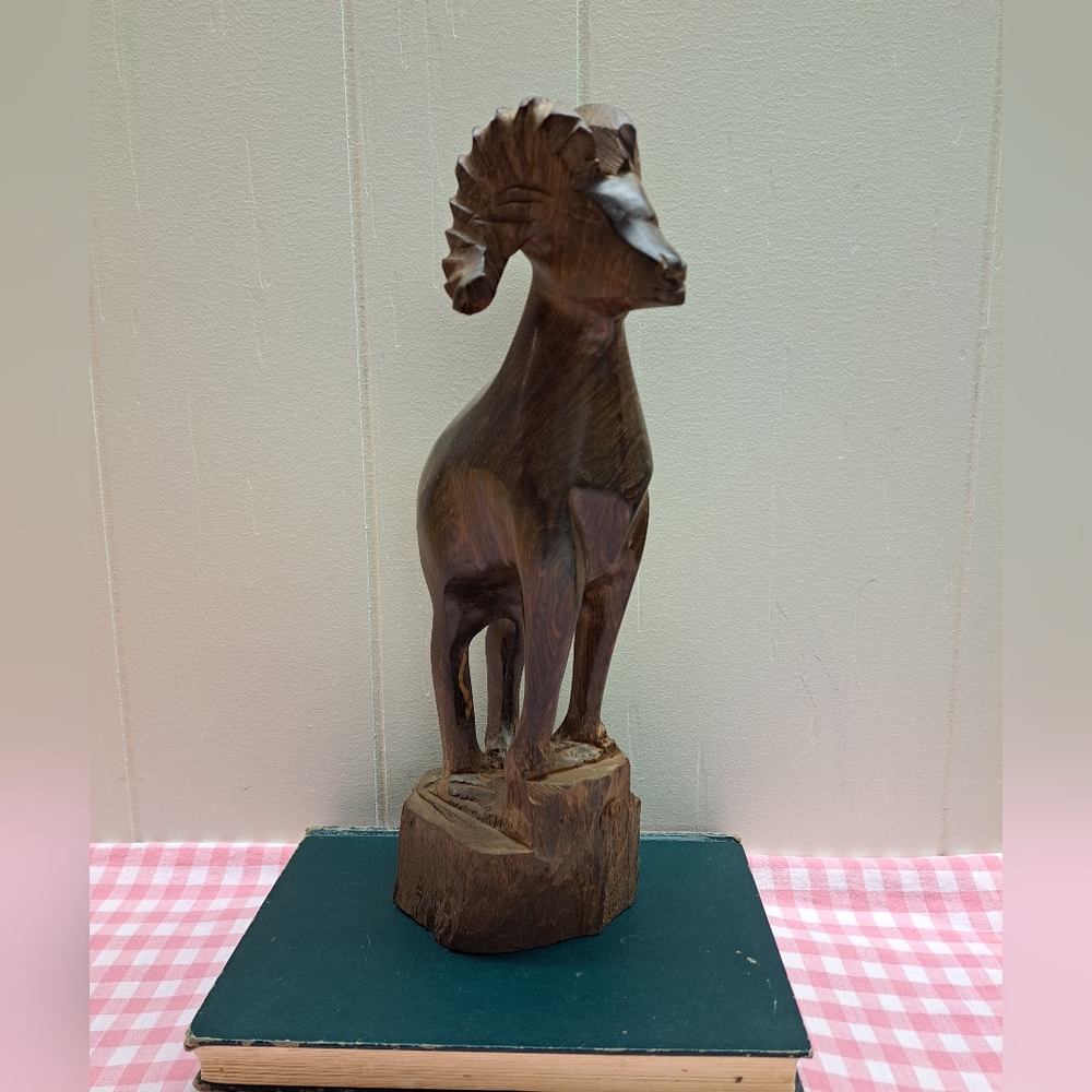 Vintage Ironwood Bighorn Sheep Ram Wood Carving Wildlife Collectible Figurine